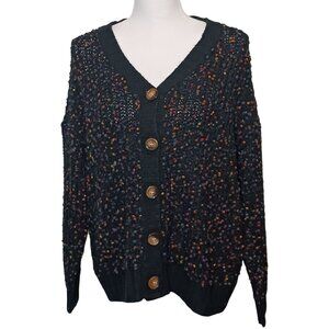 Hayden Los Angeles Confetti Popcorn Knit Buttoned Cardigan Sweater Navy Multi S